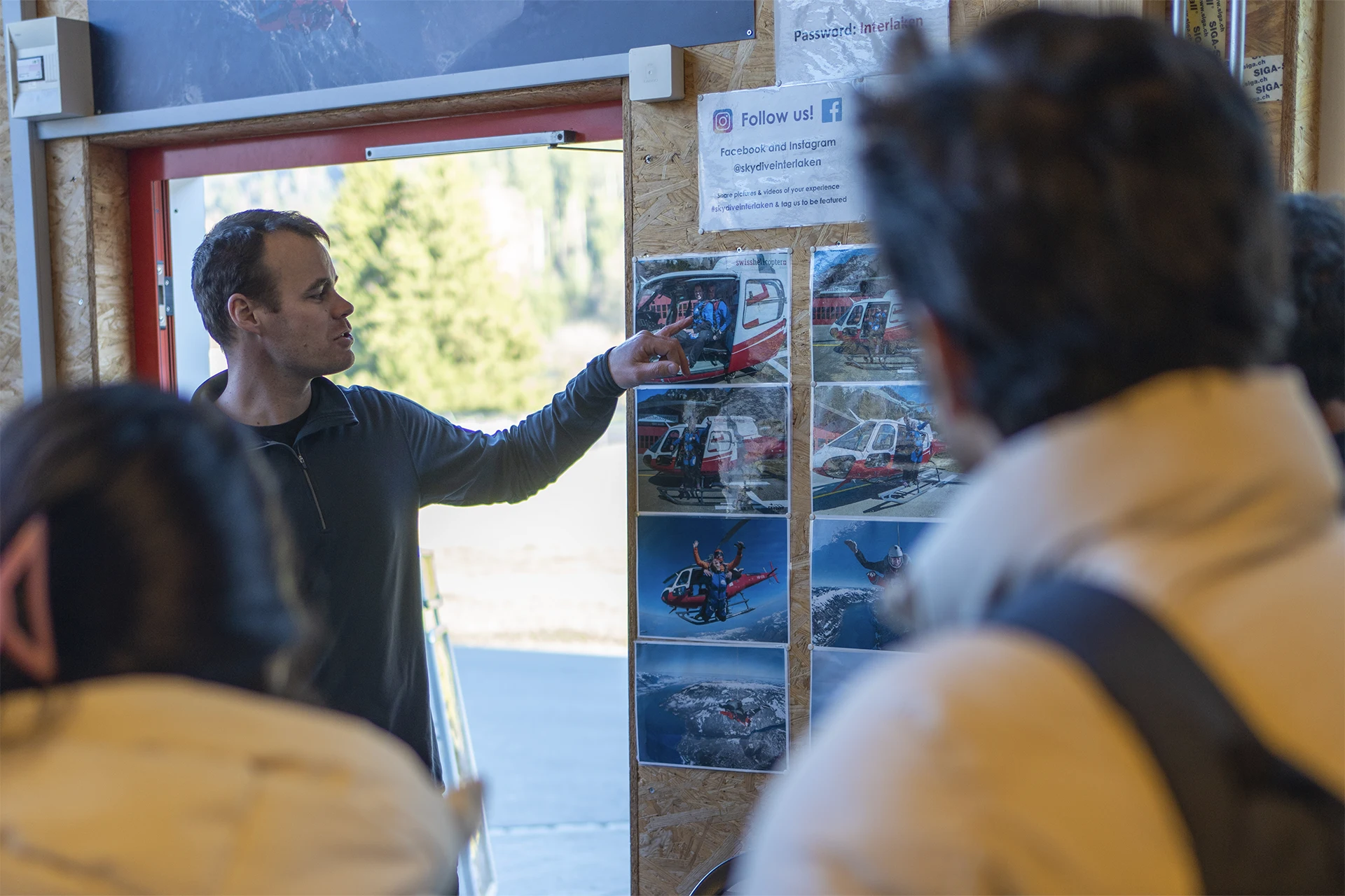 Briefing before the helicopter jump - Skydive Interlaken